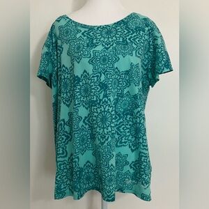 Life Is Good Teal Blue Mandala 100% Cotton Tee Relaxed Fit Floral Boho Large